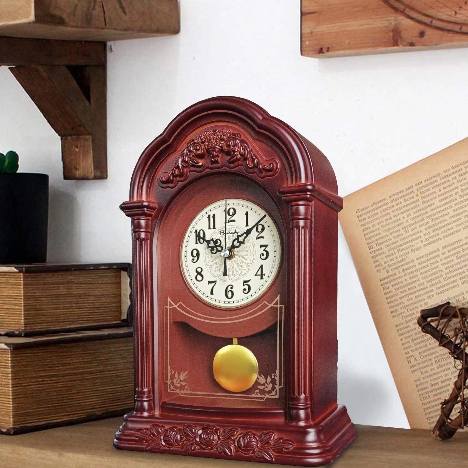 Buy Beesealy Table Clock Vintage, Mantel Clock Silent Decorative